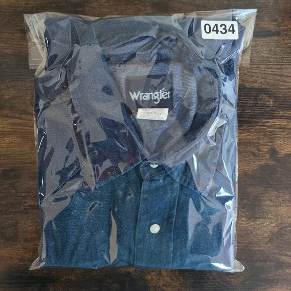 Wrangler Mens Long‎ Sleeve Denim Western Shirt XL Blue Cotton Snap Front - Picture 9 of 9